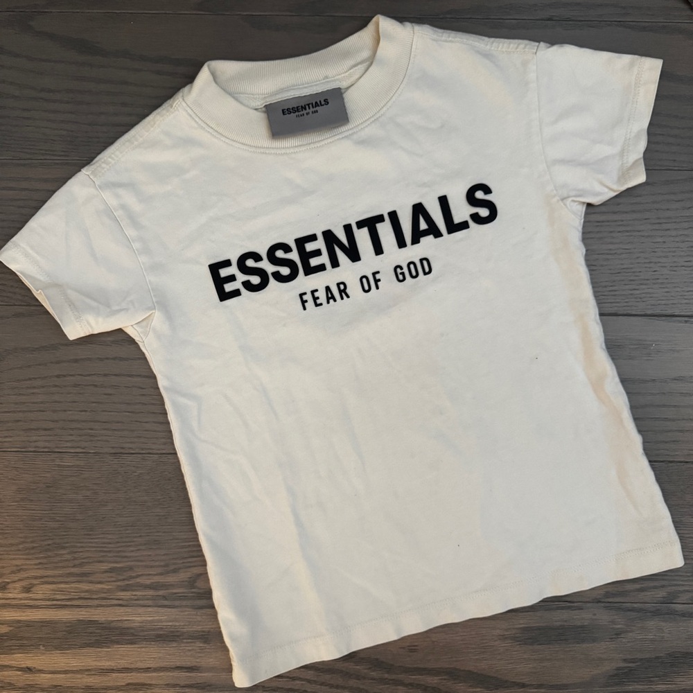 Essentials Fear of God Kids Off White Short Sleeve T-Shirt Cream Streetwear Tee
